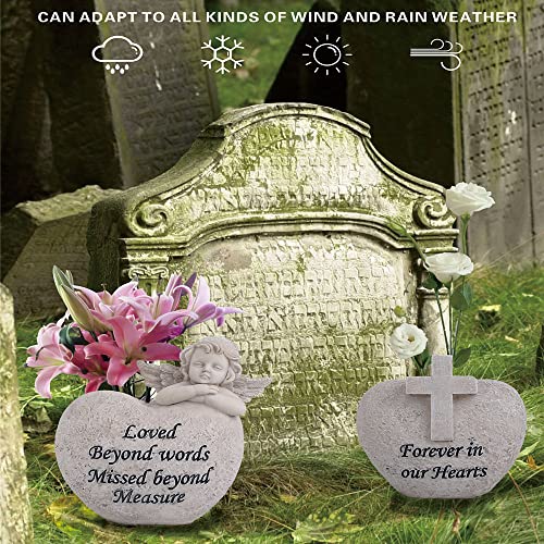 Angel And Cross Cemetery Grave Vases，Grave Decorations For Cemetery，Memorial Gifts For Loss Of Loved - Set Of 2 For Fresh/Artificial Flowers Headstones Vases With Removable Stakes #TOP6