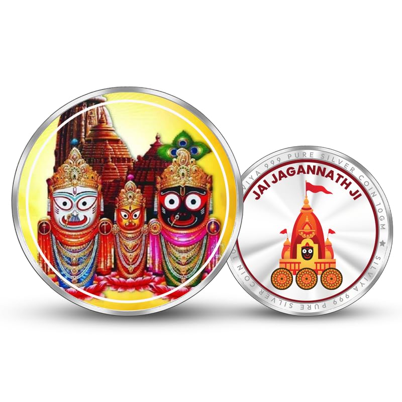 SILVIYABIS Hallmarked 999 Pure Silver Jagannath & Meenakshi Temple Coin (10g, 20g, 50g) - Round & Square - Divine Blessings & Devotional Gift