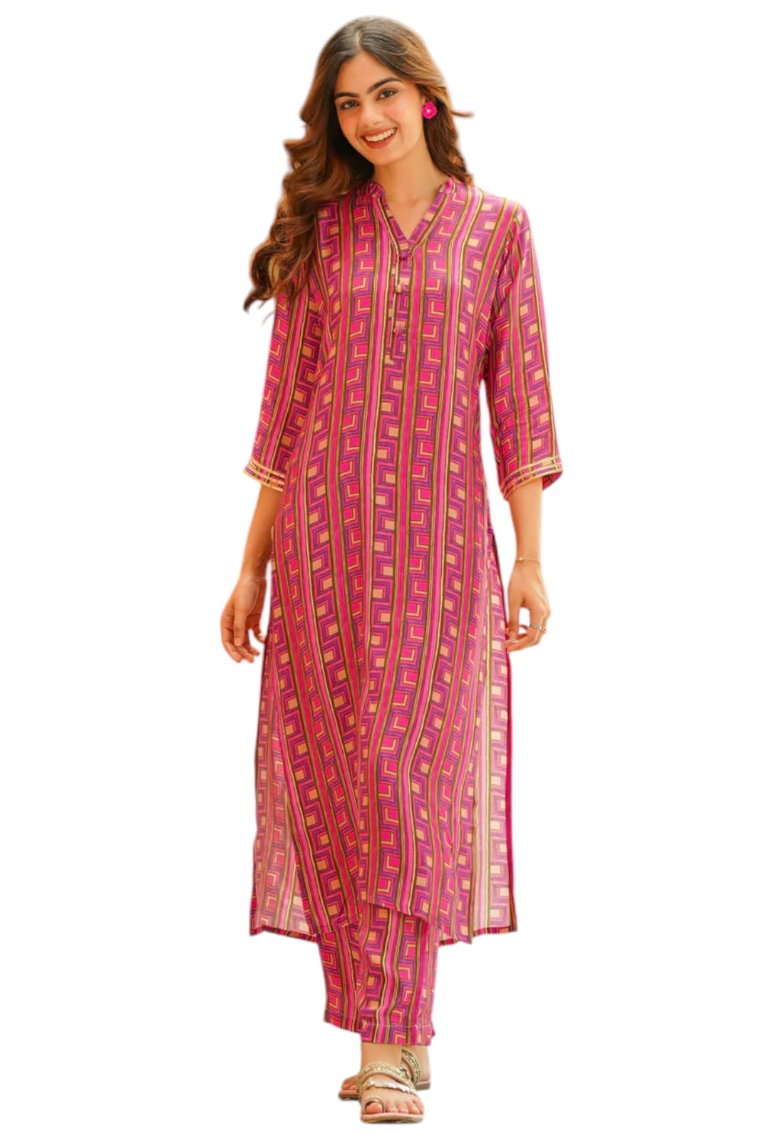 lookmark Women Viscose Rayon Printed Stitched Kurta with Pant | Pink Color Kurta Set | Kurta with Pant Set for Woman | Printed Kurta Set-picture-27