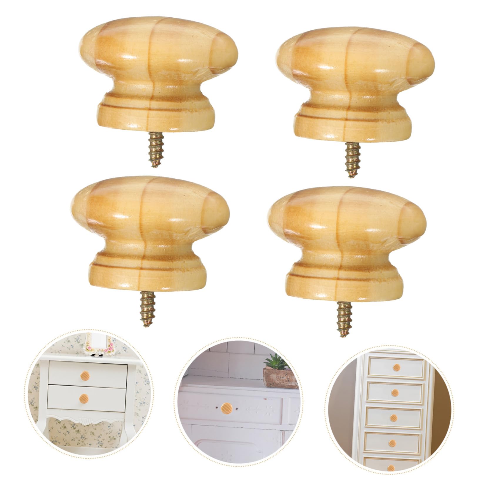 4Pcs Wooden Round Drawer Knobs for Children's Room - Zinc Alloy Self-Tapping Cartoon Handles for Cabinets Wardrobes, and Dressers - Image 4