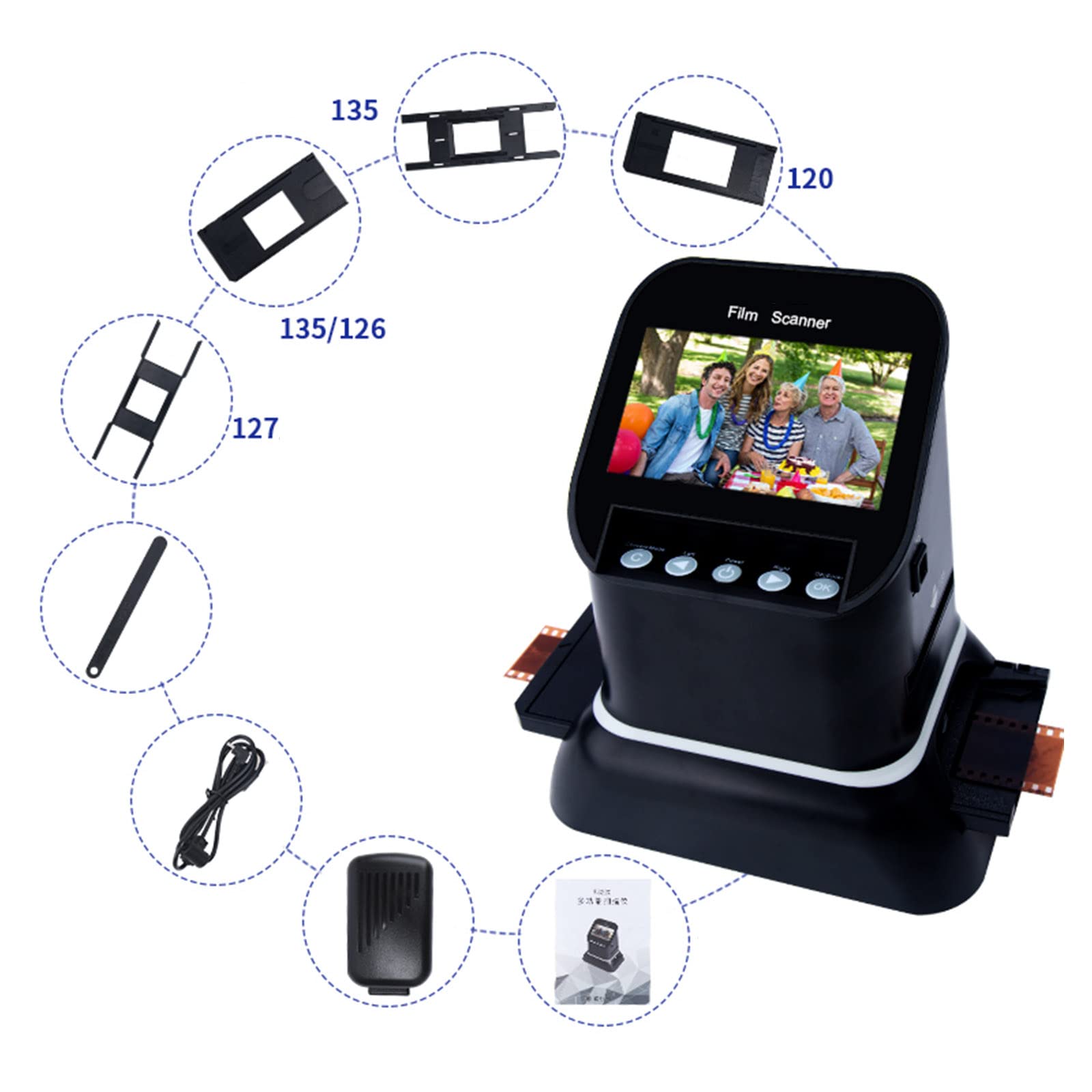 Scanner per Pellicole Digitale da 22 MP, Scanner per Diapositive Tutto in Uno, con Ampio Display da 4,3" E HDMI, Converte 135 126 110 Diapositive da 8 Mm in Foto Digitali JPG da 22 MP