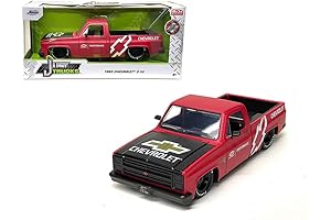 Jada, 1985 Chevy C10 Pickup Truck Matt Red with Black Hood