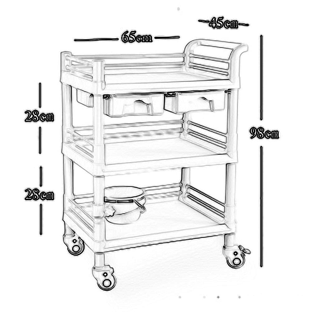 Carro de Almacenamiento Multifuncional, Vehículos de Reciclaje, Carro de Salón de Belleza con 2 Cajones de Abs, Carro de Equipo Médico para Clínica de Hospital con Ruedas de Freno, Cubo de Suci