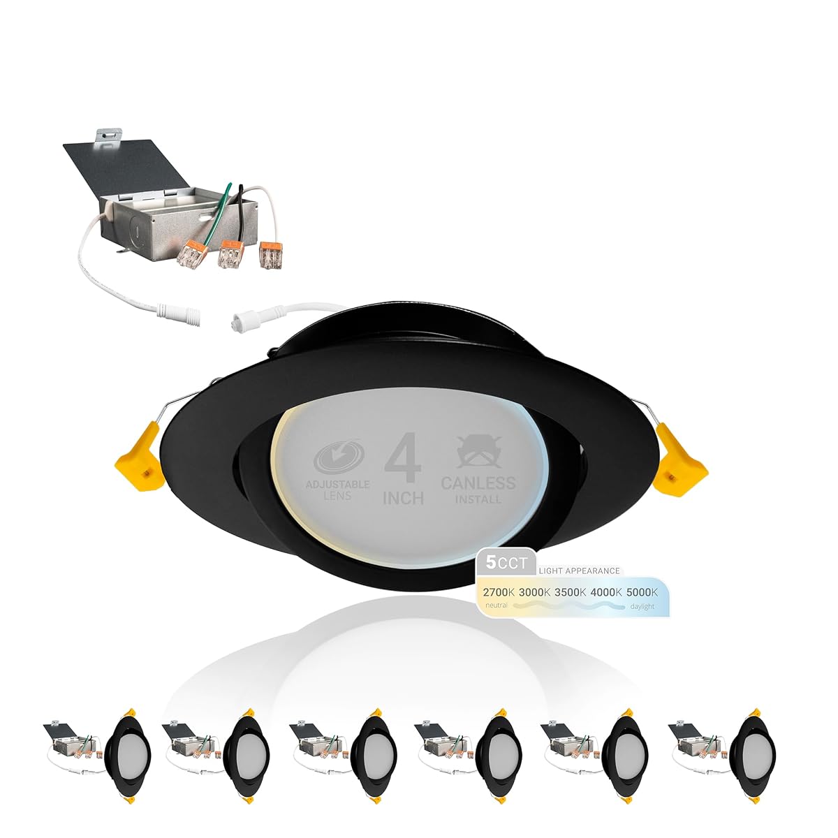 NUWATT Black 4 Inch Gimbal LED Recessed Lighting 2700K/3000K/3500K/4000K/5000K