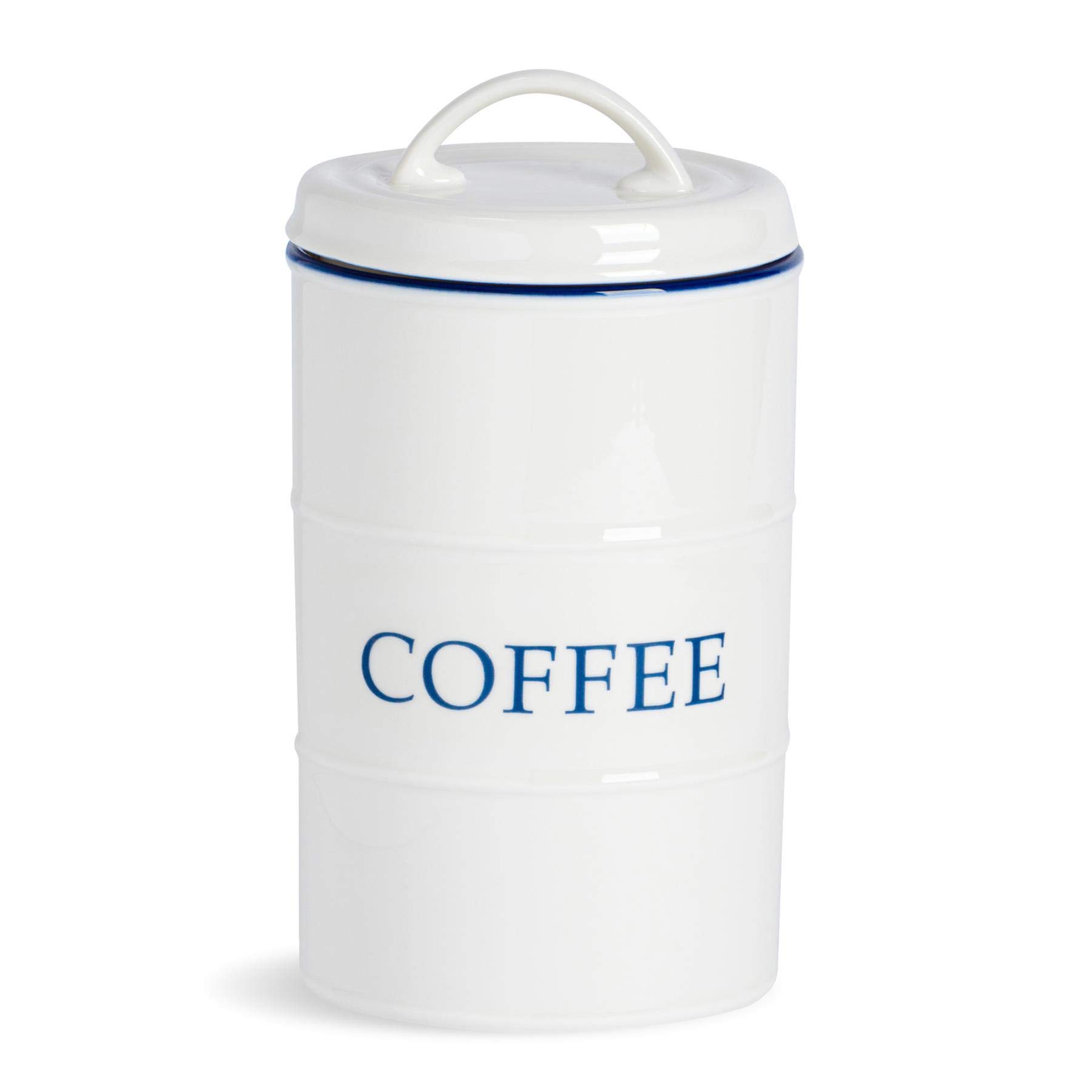 Nicola Spring Farmhouse Coffee Canister - White Porcelain Rustic Country Cottage Storage Jar with Airtight Lid for Coffee Beans & Grounds