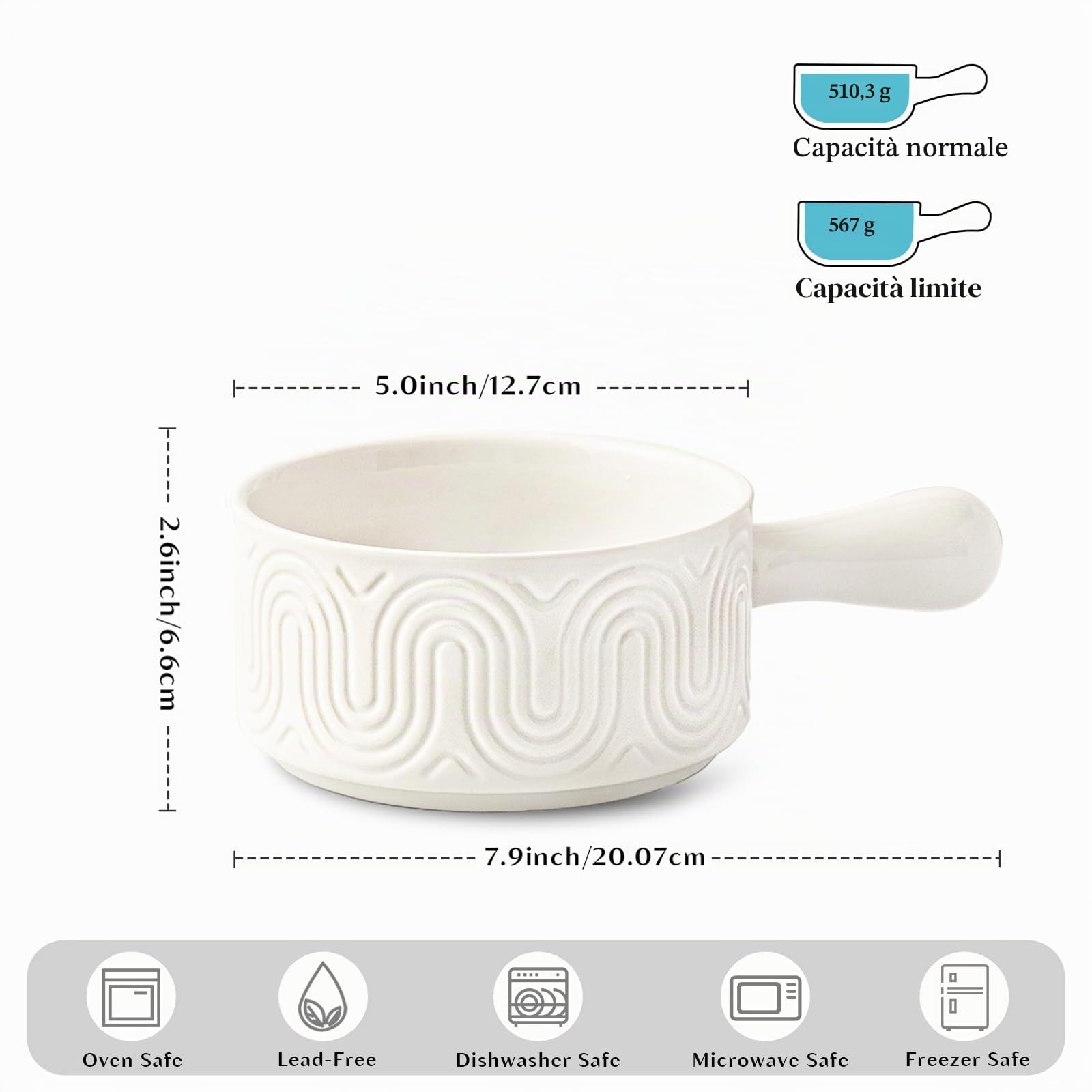 INSETLAN Set di 4 ciotole da zuppa con manico, 510 g, ciotole per zuppe, peperoncino, stufato di manzo, resistenti alle scheggiature, lavabili in lavastoviglie e adatte al microonde