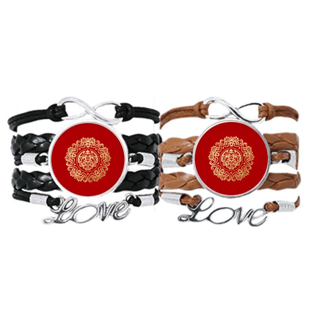 Bracelet couple papillon d'or chinois en cuir le cadeau d'amour idéal