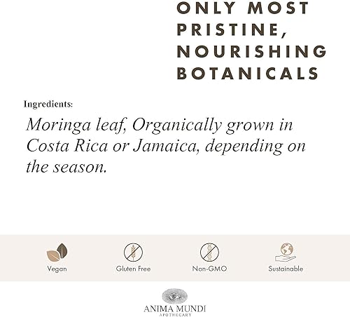 Miniatura 5 de Anima Mundi Apothecary Polvo de hoja de Moringa – Superalimento orgánico puro de la selva tropical – Suplemento de apoyo energético, polvo verde