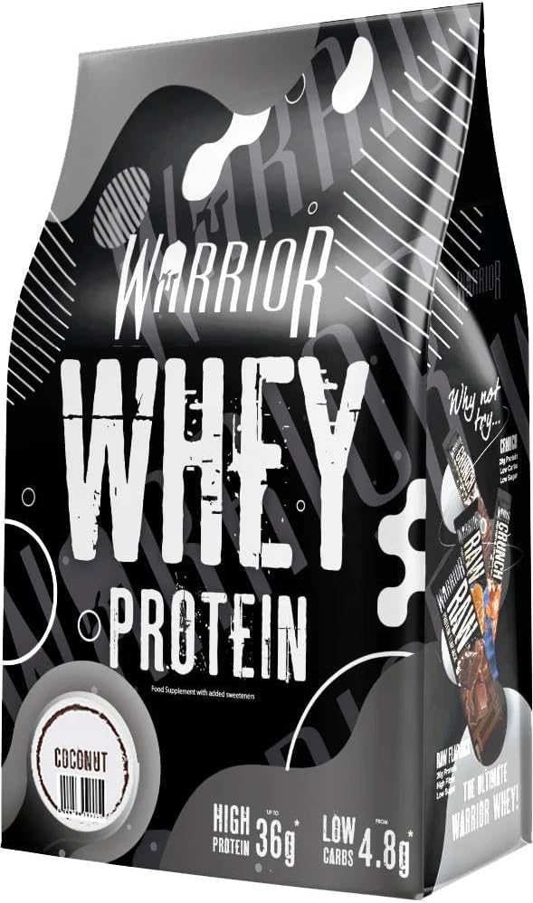 Warrior Whey Protein Powder โ Up to 36g* of Protein Per Shake โ Low Sugar, and Low Carbs โ GMP Certified (Coconut, 1kg)