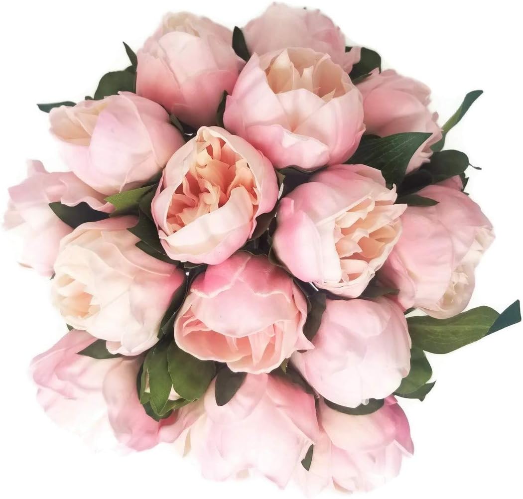 Floral Kingdom Artificial Peony Flowers 6 Flowers 2 Buds 14 Inch Blush Pink Real Touch Latex - Home Decor Wedding Bouquets Floral Arrangements