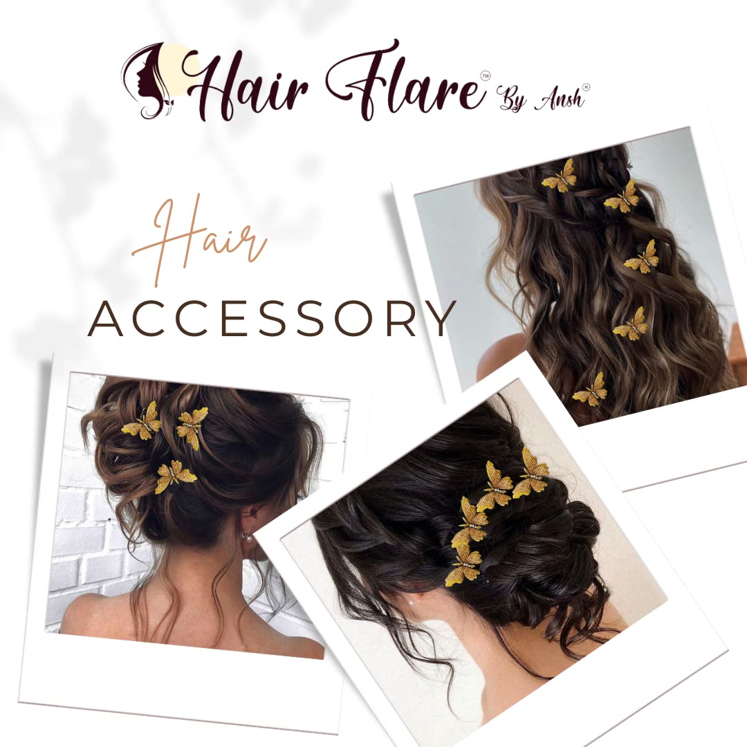 Hair Flare Velvet Butterfly Hair Pin/Comb Slide Designed Hairpin/Side Juda pin/Bridal Hair Accessories- 2462, Brown, Pack of 6 2