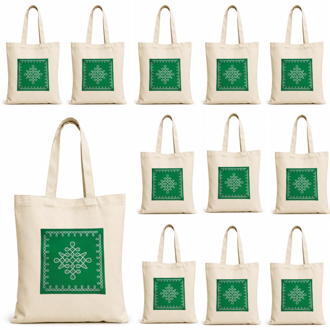 VARU Cotton Return Gift Bags 10x12 Inch Pack of 12 Kolam Print