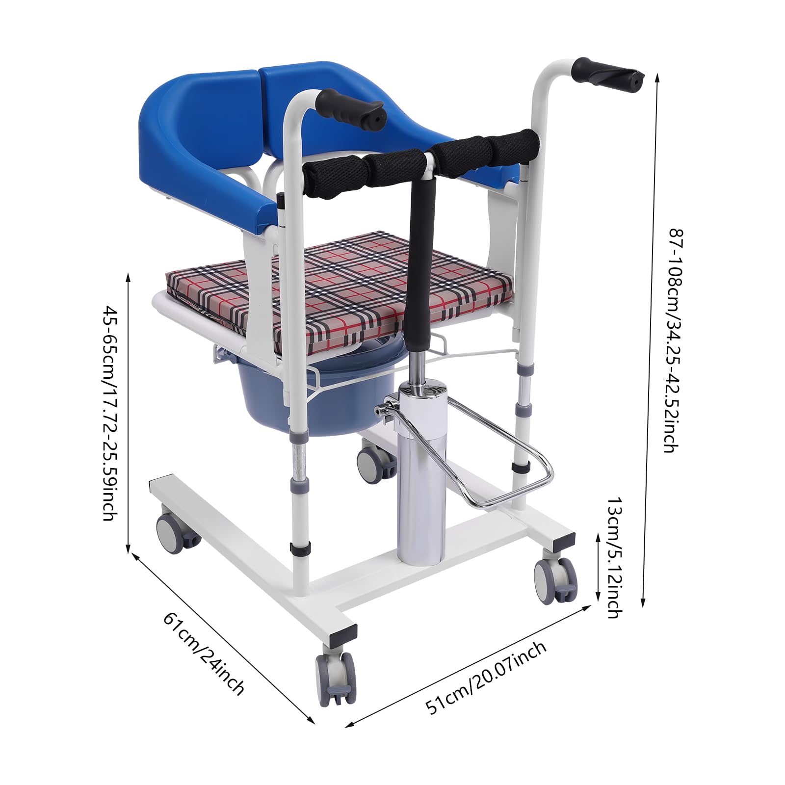 Siège élévateur de patient, capacité de charge de 90 kg, fauteuil roulant hydraulique, fauteuil roulant, multifonction, avec pot portable, pour les familles, les maisons de retraite, les hôpitaux
