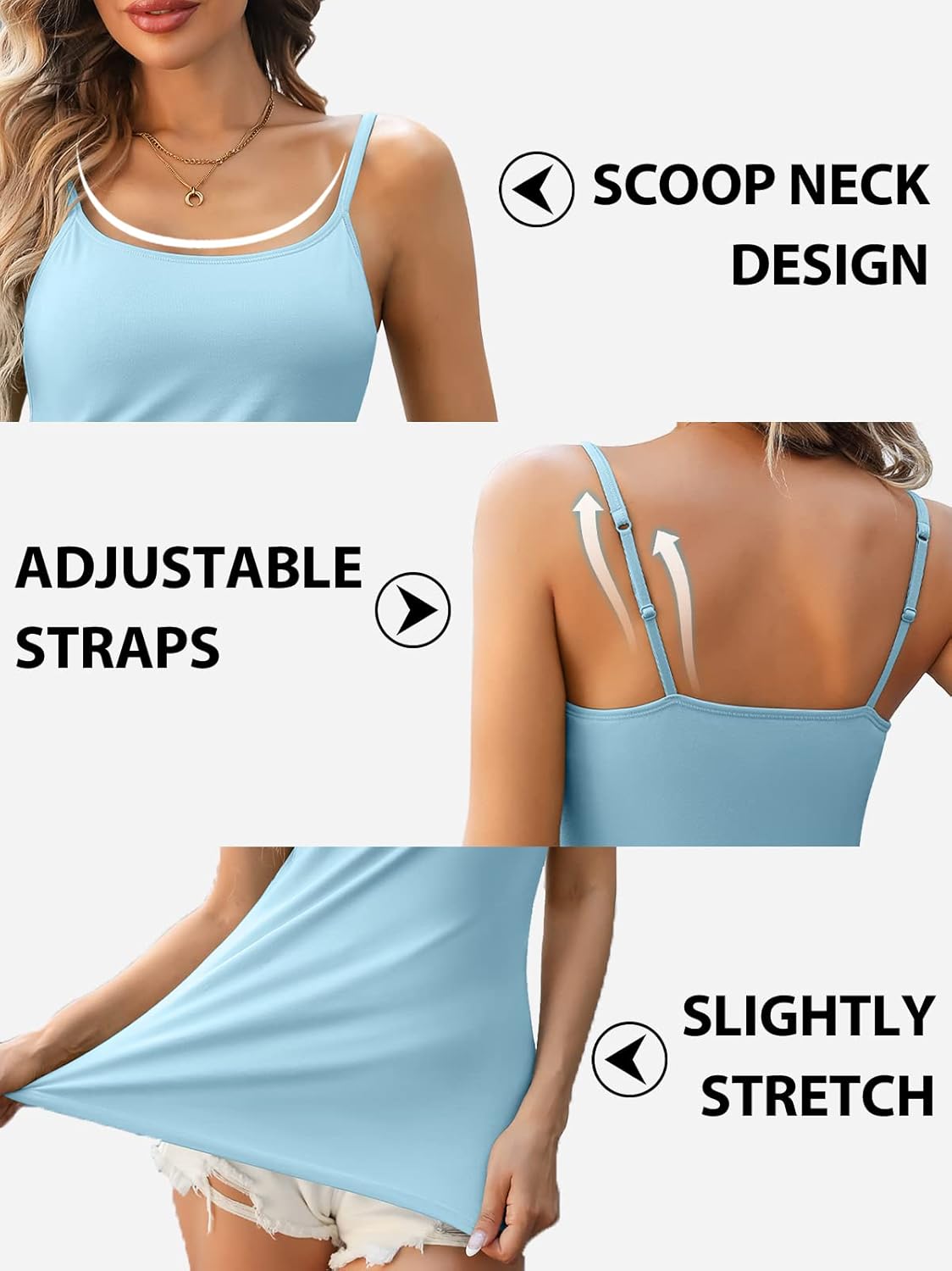 V FOR CITY Women's Shelf Bra Camisole Tops Adjustable Spaghetti Strap Cami Tank Cotton Undershirts 2 Pack - Image 5