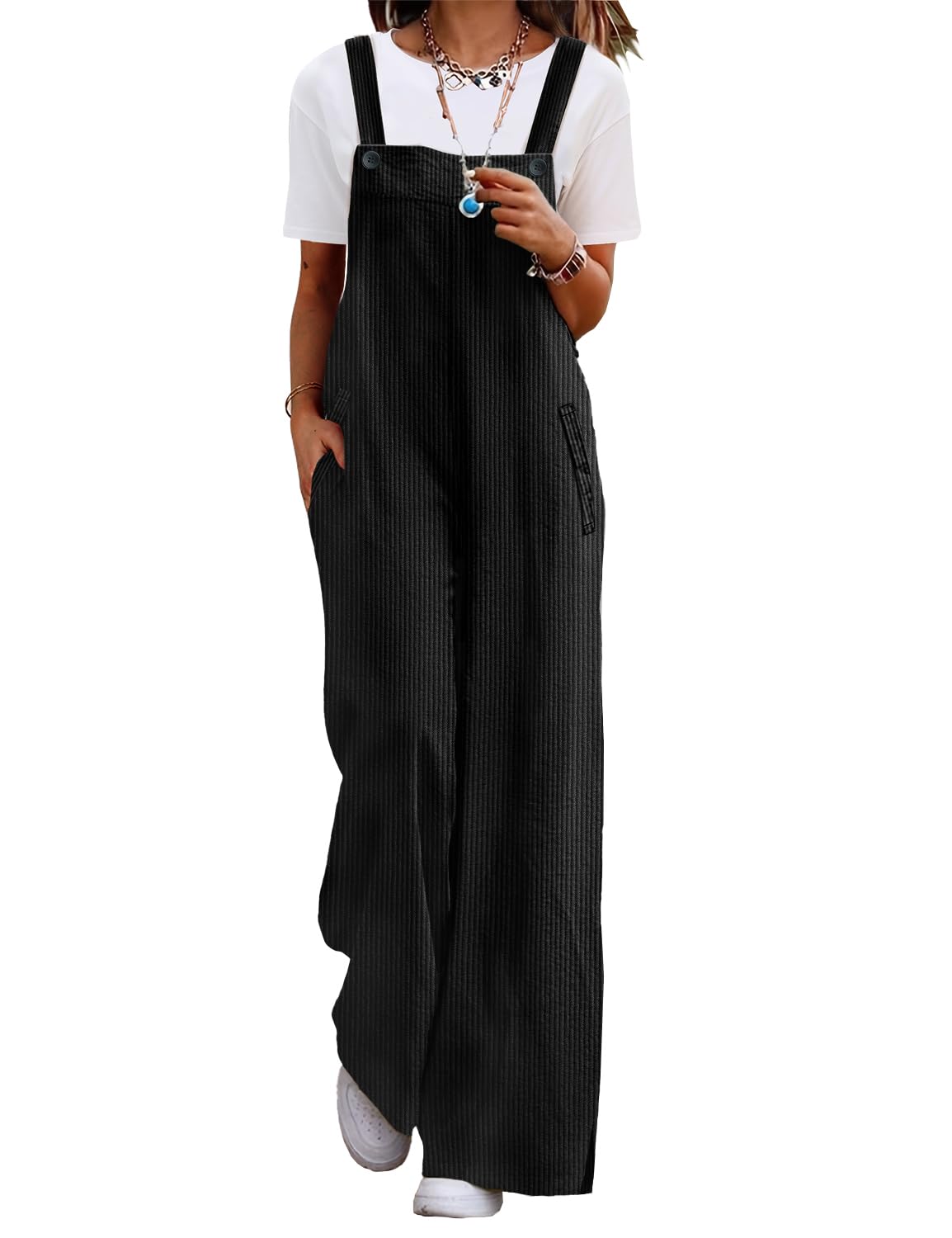 Sponsored Ad - Women's Casual Corduroy Overalls Adjustable Straps Baggy Pants Wide Leg Jumpsuits with Pockets PC2