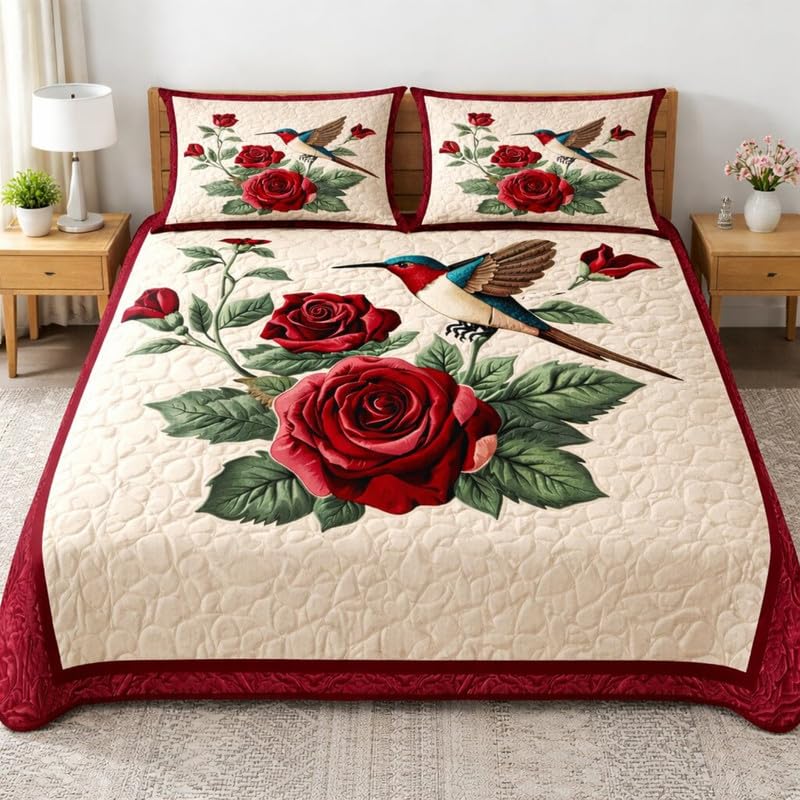 innovative edge Double Bedsheet King Size (90x100 Inch) with 2 Pillow Covers | 300 TC Microfiber Soft | Cream Rose Floral Printed