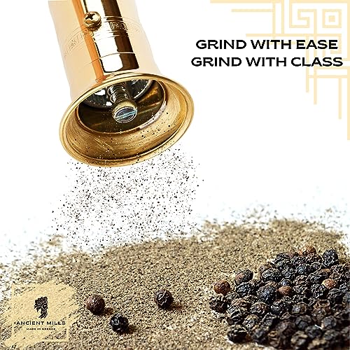 Ancient Mills - European Brass Spice Mill 7.5" Handcrafted Manuel Brass Pepper Mill, Adjustable Coarseness & Refillable Pepper Grinder, Handcrafted Greek Spice Grinder #TOP3