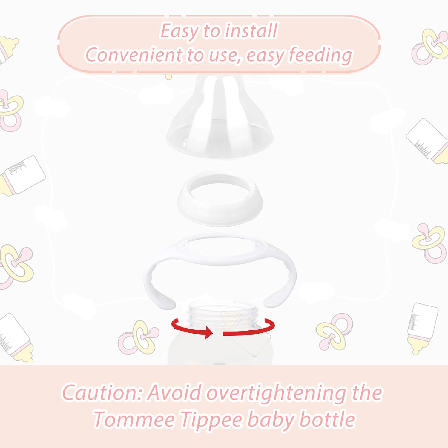 Baby Bottle Teats Accessories Compatible with Tommee Tippee, Including 3pcs Nipple Rings 3pcs Baby Bottle Caps & 3 Handles BPA-Free & Leakproof Parts for Tommee Tippee