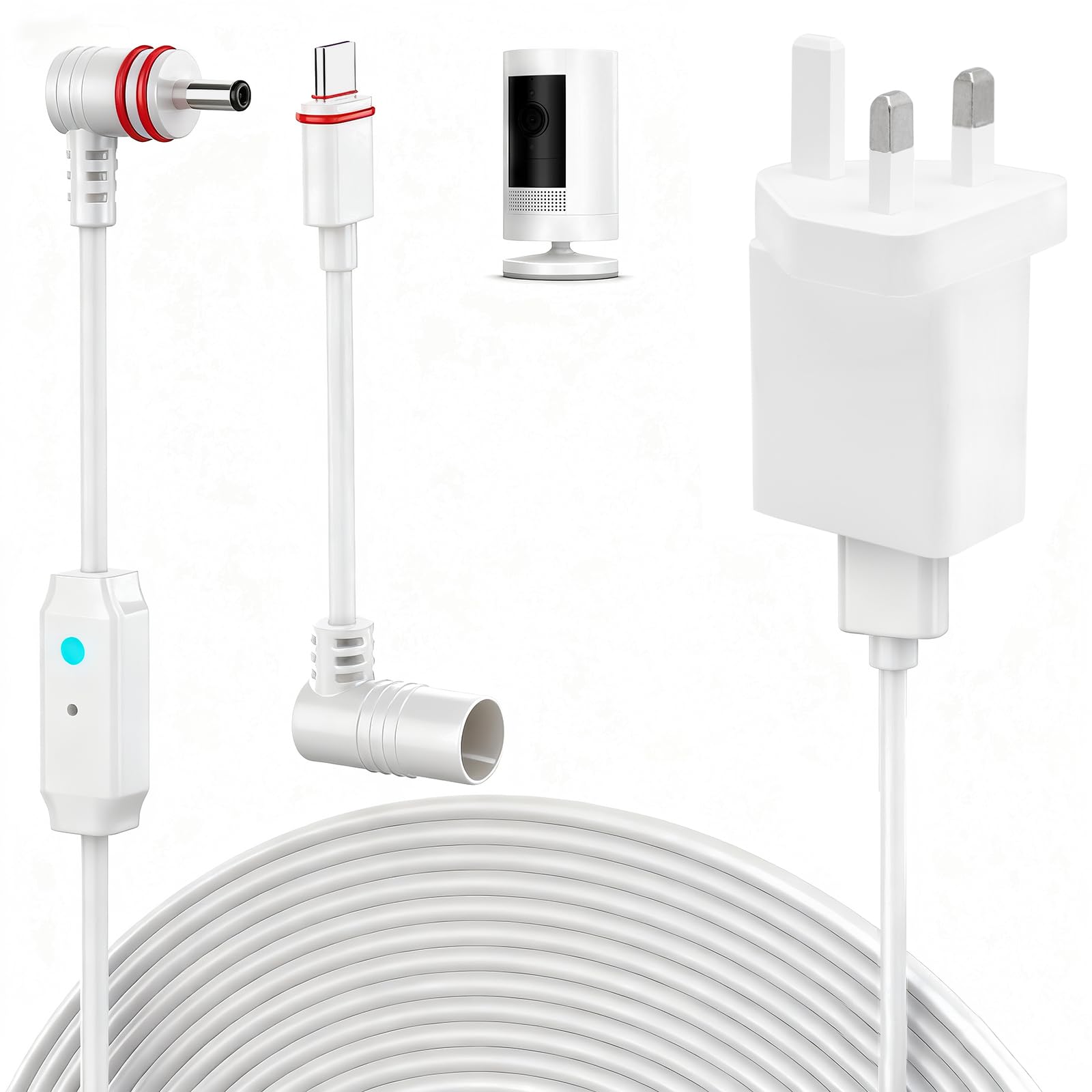 Cable de alimentación y adaptador de 7 m compatible con Ring Spotlight Cam Plus/Pro y Stick Up Cam. Batería, cable de carga para anillo, enchufe de alimentación resistente a la intemperie y cable de