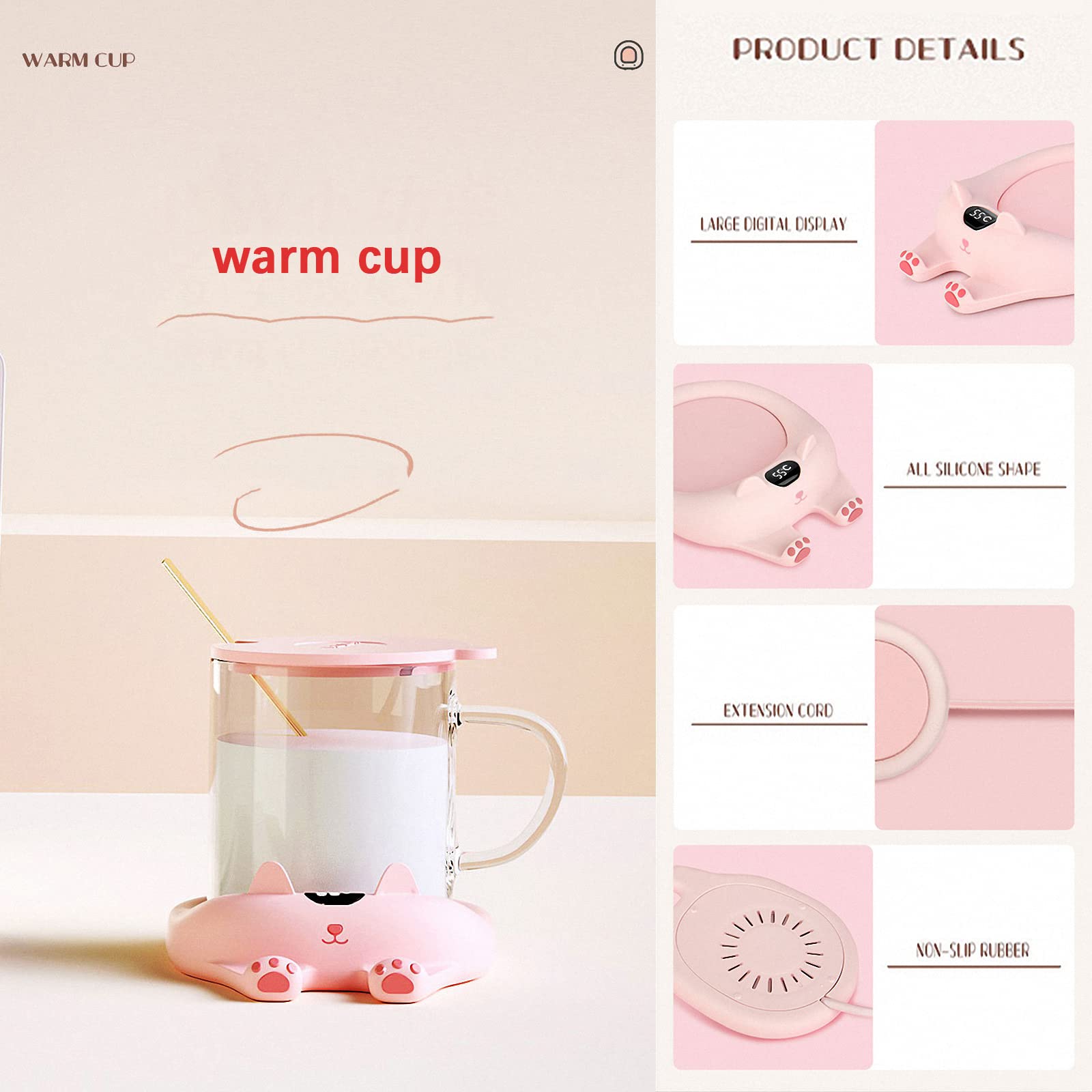 Posavasos eléctrico con Temperatura Constante para café Inteligente para Gatos y Perros, Base de Calentamiento de Leche térmica de 55 °, Placa calefactora de Oficina