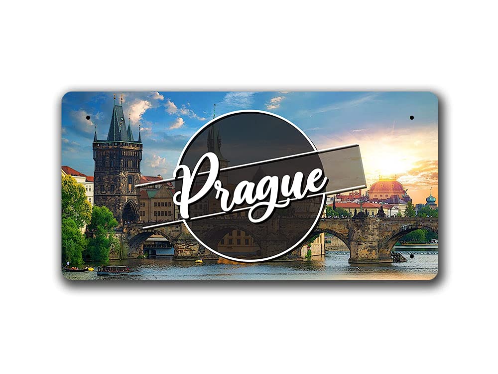 Mcmug White - Prague Landscape - Czech Republic - Metal Sign, Decorative Sign, 200Mm X 100Mm