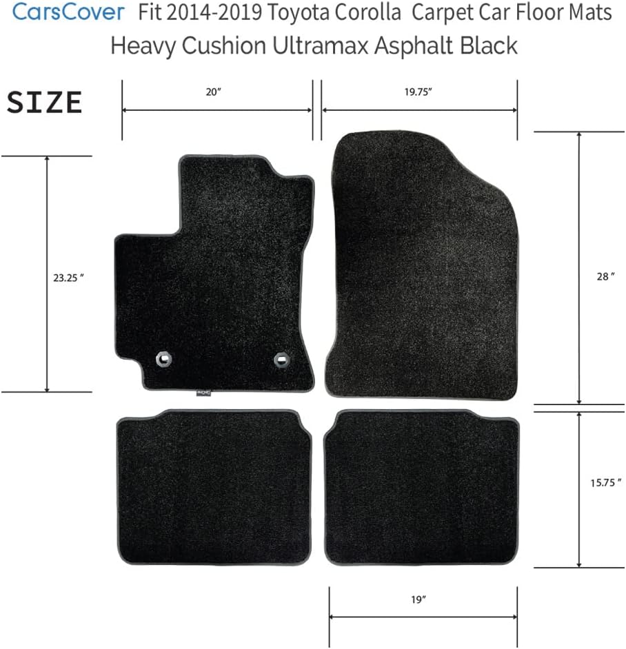 CarsCover Custom Fit 2014-2019 Toyota Corolla Front and Rear Carpet Car Floor Mats Heavy Cushion Ultramax Asphalt Black