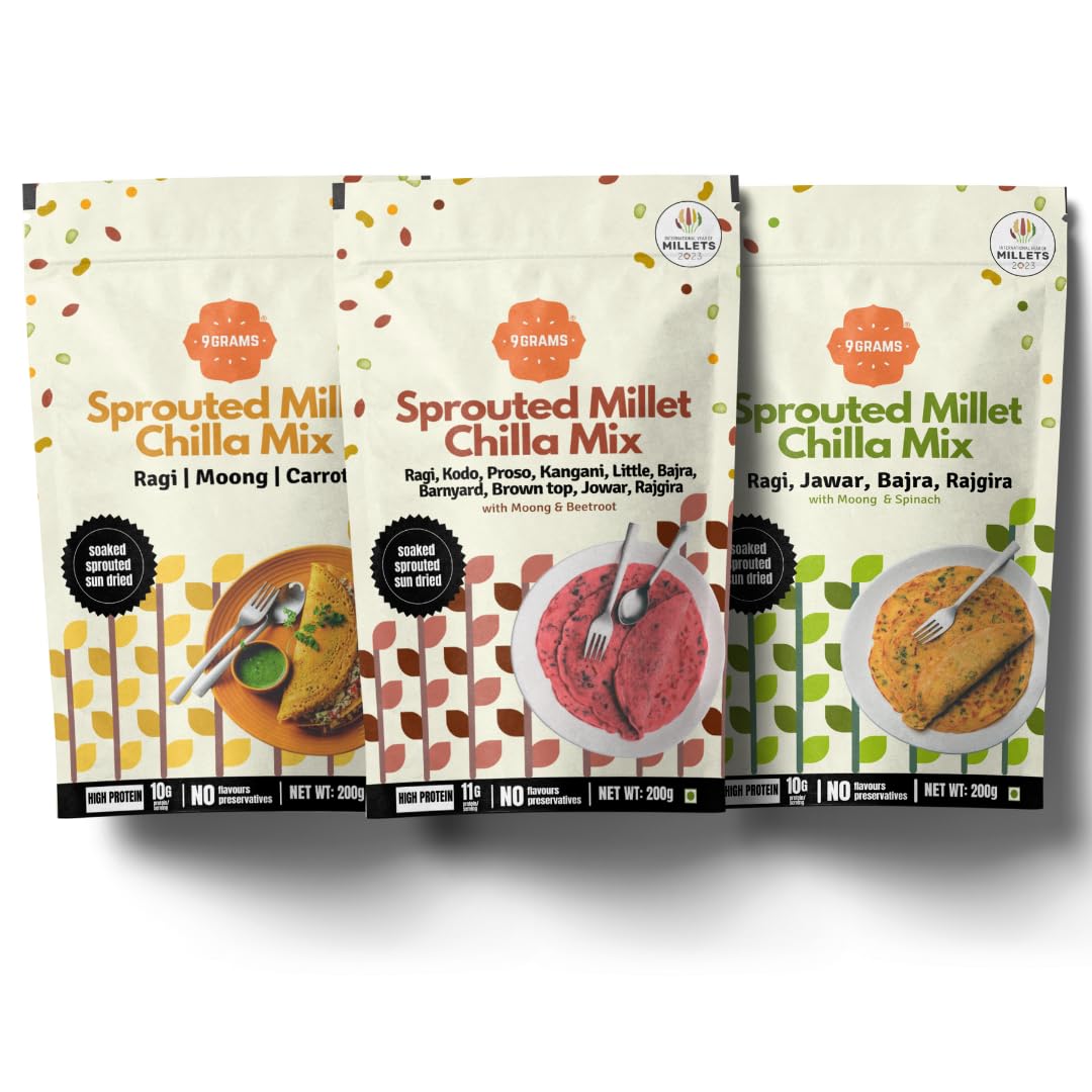 See full amazon price history chart for 9GRAMS Sprouted Multi Millet and Moong Instant chilla dosa Mix Combo, Protein and Fibre Rich, Healthy Breakfast or Snack for Kids & Whole Family, with Carrot, Beetroot, Spinach, 3X200g 9GRAMS Sprouted Multi Millet and Moong Instant chilla dosa Mix Combo, Protein and Fibre Rich, Healthy Breakfast or Snack for Kids & Whole Family, with Carrot, Beetroot, Spinach, 3X200g (B0C9DH74T4) Amazon Price History, Amazon Price Tracker