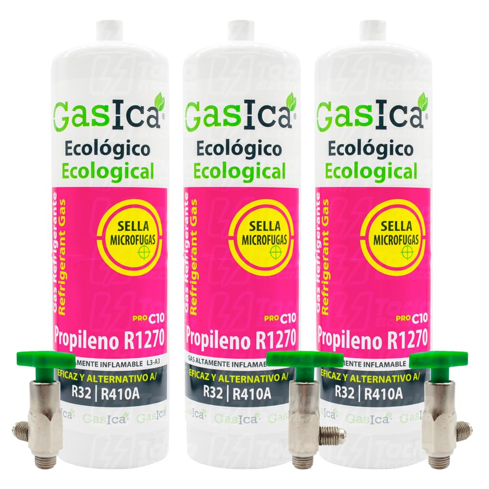 Gaz réfrigérant gasica C10 Compatible avec R32 R410A, valve incluse (3 bouteilles)