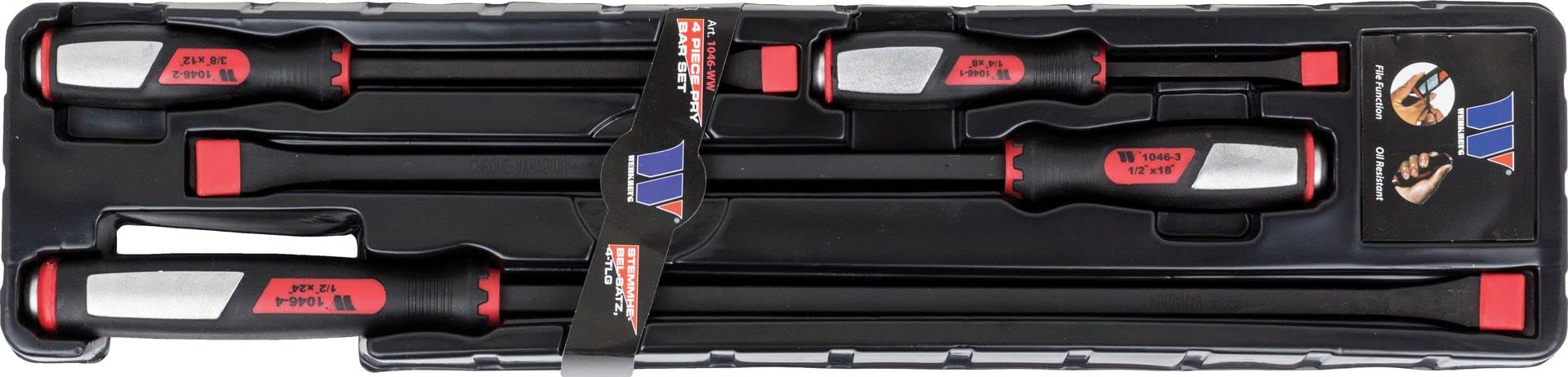 Welzh Werkzeug Pry Bar Set 4-Piece HEAVY DUTY Go Through Hammer Slip Guard Handles Sizes: 200x10, 300x15, 450x18, 600x18mm