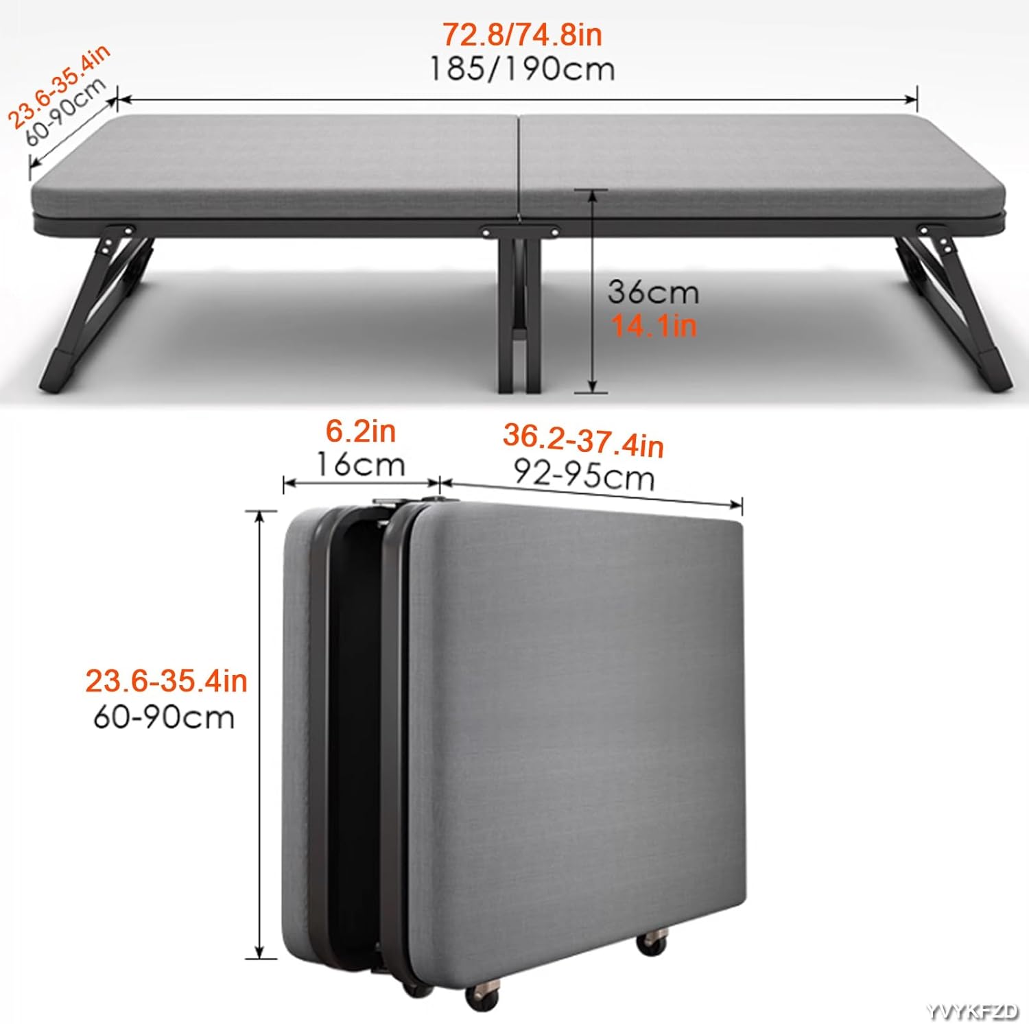 YVYKFZD Camping Cots for Adults, Folding Camping Bed, Portable Sleeping Cots with Mattress, Spinner Wheels, Extra Wide Sturdy, Heavy Duty Holds Up to 661 Lbs (Size : 185x60x36cm)