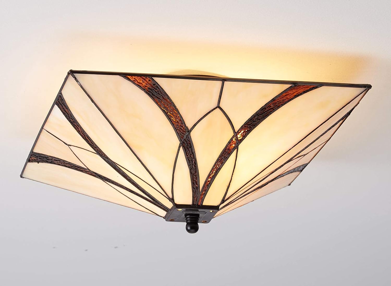 Creative Product EUL Tiffany Style Mission Semi Flush Ceiling Light Antique Brass and Art Colorful Glass Shade 3 Lights