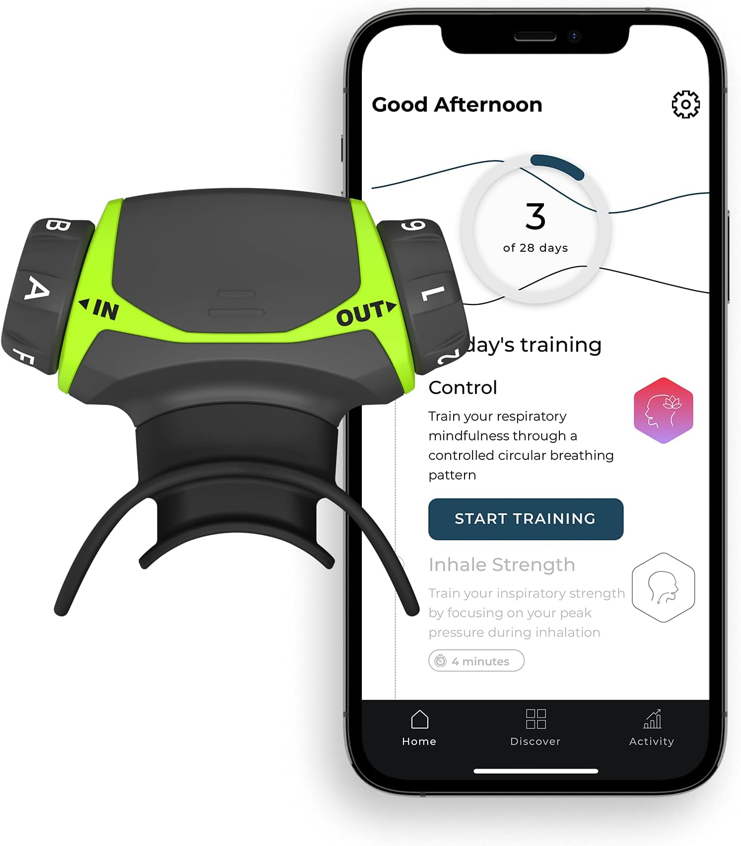 Airofit Active™ Breathing Trainer & Virtual Breathing Guided App | General Well-Being, Muscle Trainer for Enhanced Lung Capacity, Improved Active Lifestyle | Excellent For People In Sports & Well-Being