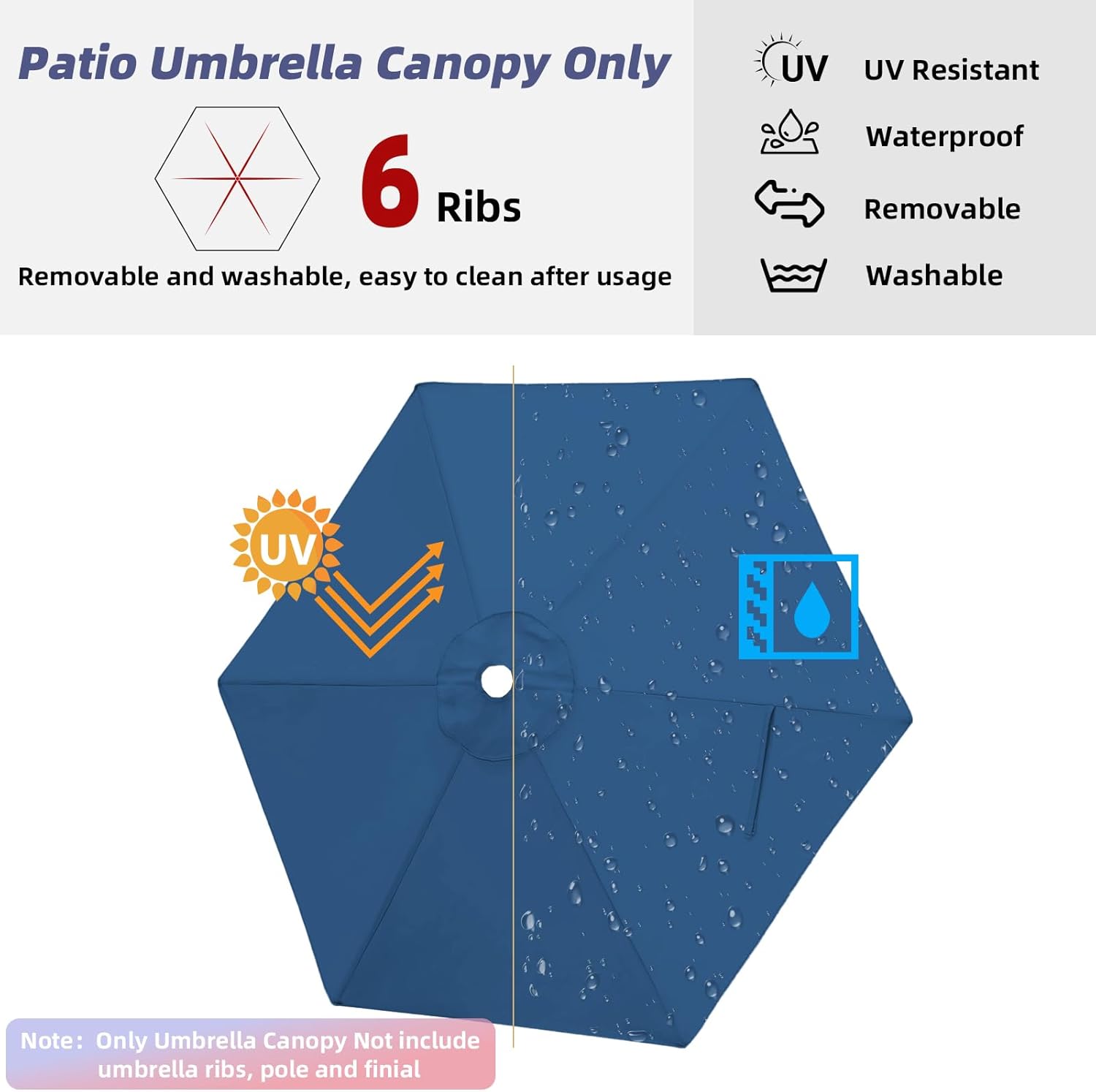 Patio Umbrella Replacement Canopy Only,Outdoor Table Market Yard Umbrella Top for Outdoor Umbrella Canopy