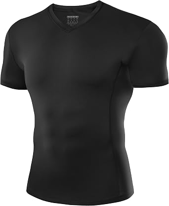 Roadbox Mens Compression Shirt Short Sleeve, V-Neck Gym Running Sports T-Shirt, Cool Dry Athletic Base Layer Undershirts