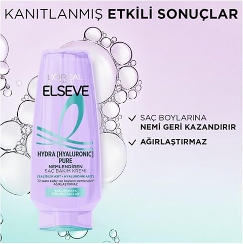 L'Oréal Paris Elseve Hydra [Hyaluronic] Pure Salisilik Asit içeren Yağlanma Karşıtı Nemlendirici Saç Kremi 250ml
