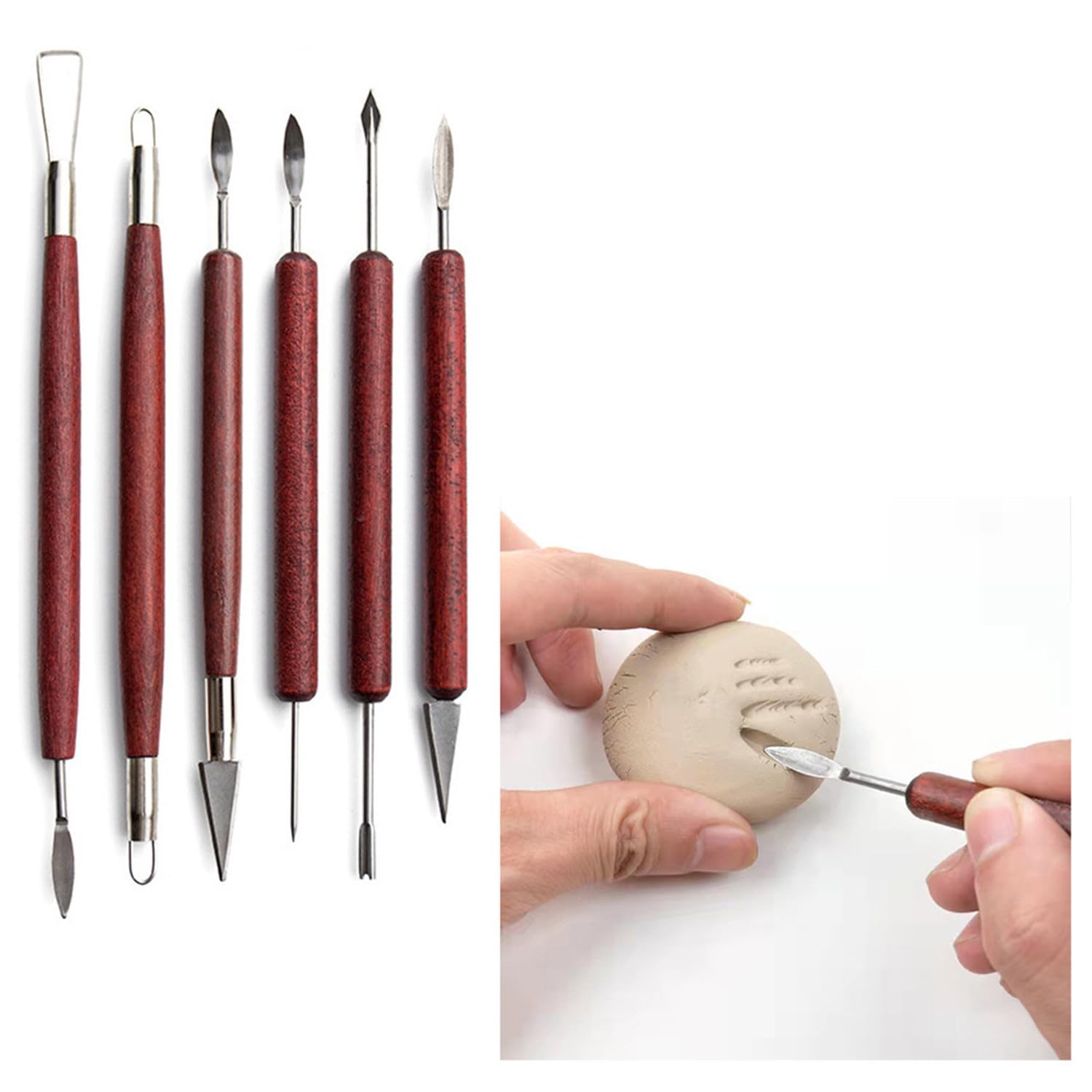 6 Pcs Clay Sculpting Tools, Double-Ended Polymer Clay Tools, Sculpting Set, Air Dry Clay Modeling Tools for Pottery and Sculpture (6 Pcs)
