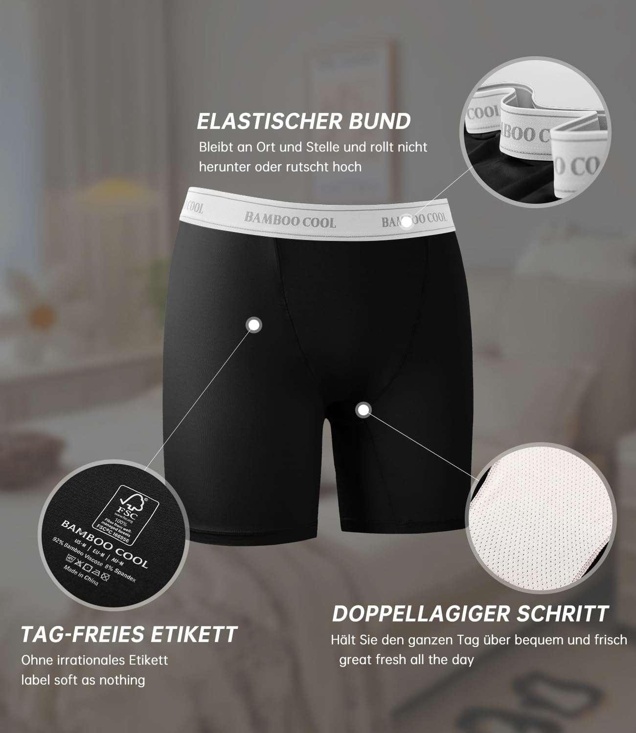 BAMBOO COOL Boxer a gamba lunga, da donna, in bambù, con gambe, confezione da 5