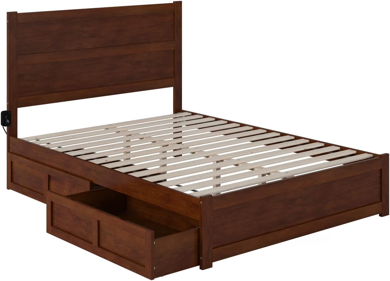 Walnut Wood Queen Platform Bed with Storage Drawers