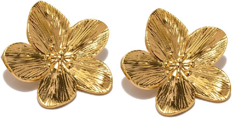 18K Gold Plated Hibiscus Flower Stud Earrings,Hypoallegenic Earrings, Trendy Summer Hawaiian Vintage Style for Women, Stainless Steel