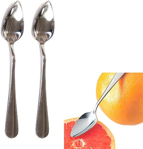 Miniatura 2 de Juego de 2 cucharas de toronja de acero inoxidable con borde de serato cubiertos de postre Cirtus Fruit