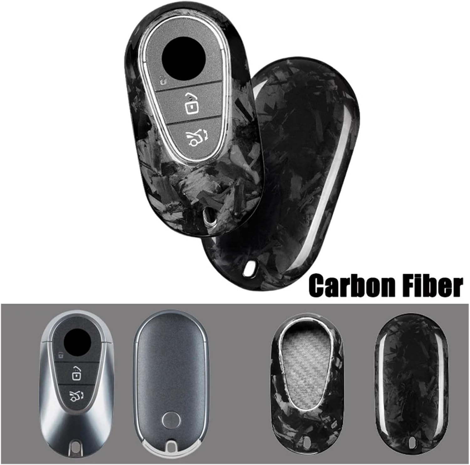 カーボンファイバー製 車用スマートリモートキーフォブケースカバー キーチェーン付き ベンツ CES クラス W223 W206 C2