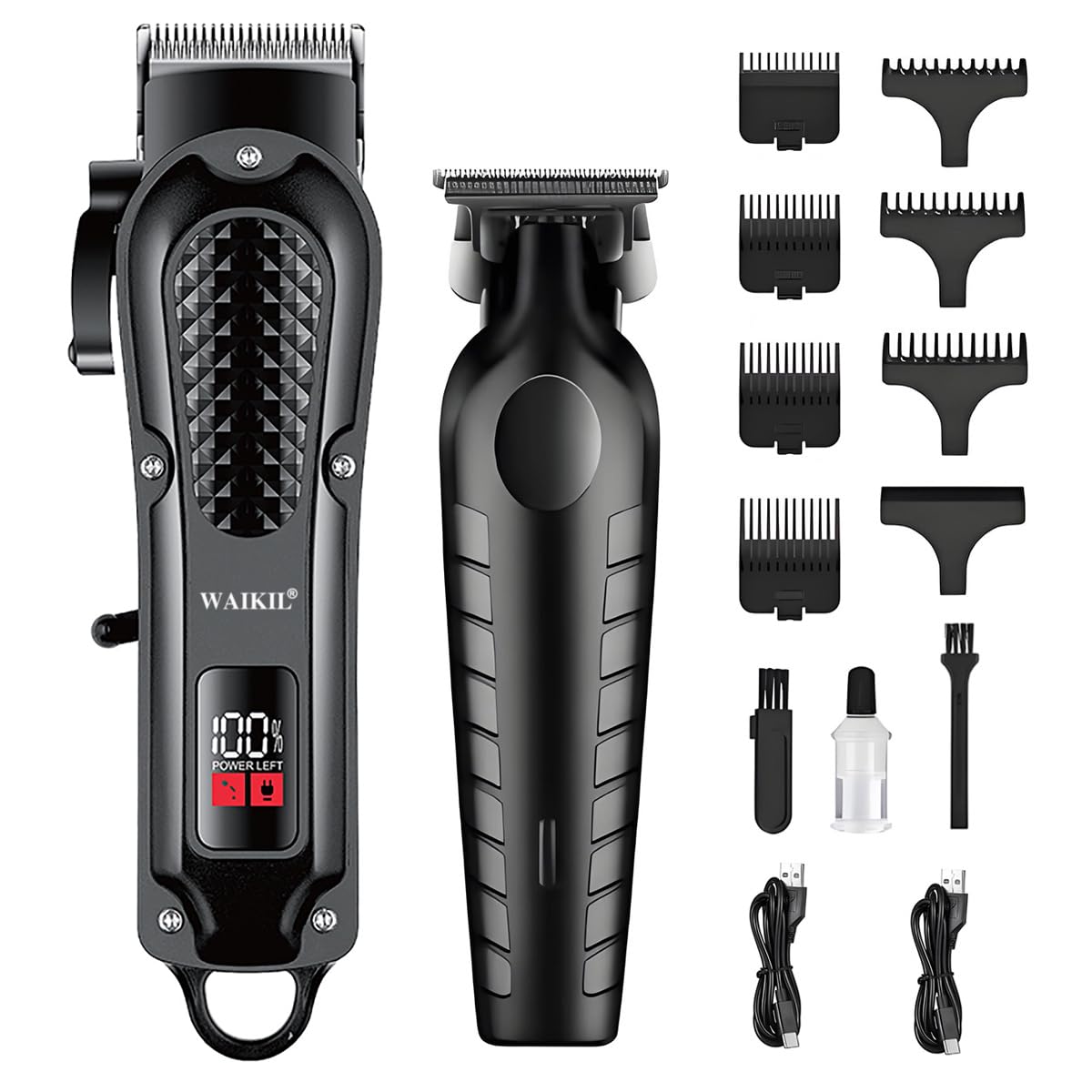 WAIKIL Professional Hair Clippers for Men with T-Blade Trimmer, Cordless Barber Clippers Set, Rechargeable Grooming Kit with Guards, Beard Trimmer, Line Up & Fading Tools-image-7