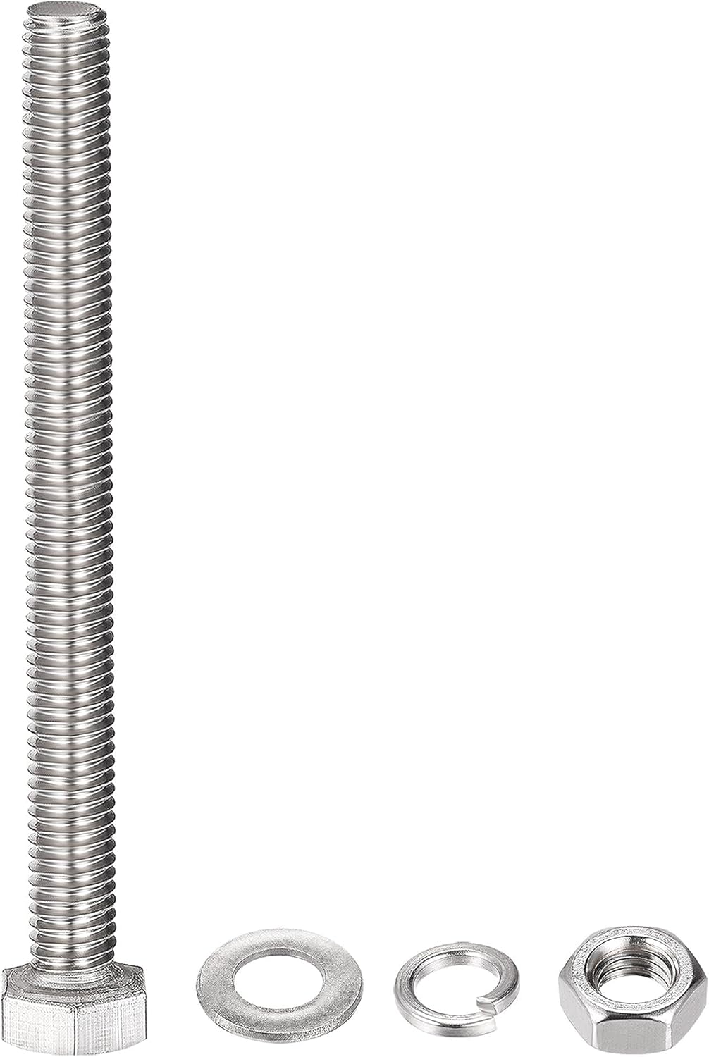 sourcing map M8 x 80mm Hex Head Screws Bolts, Nuts, Flat & Lock Washers Kits, 304 Stainless Steel Fully Thread Hexagon Bolts 6 Sets - Image 4