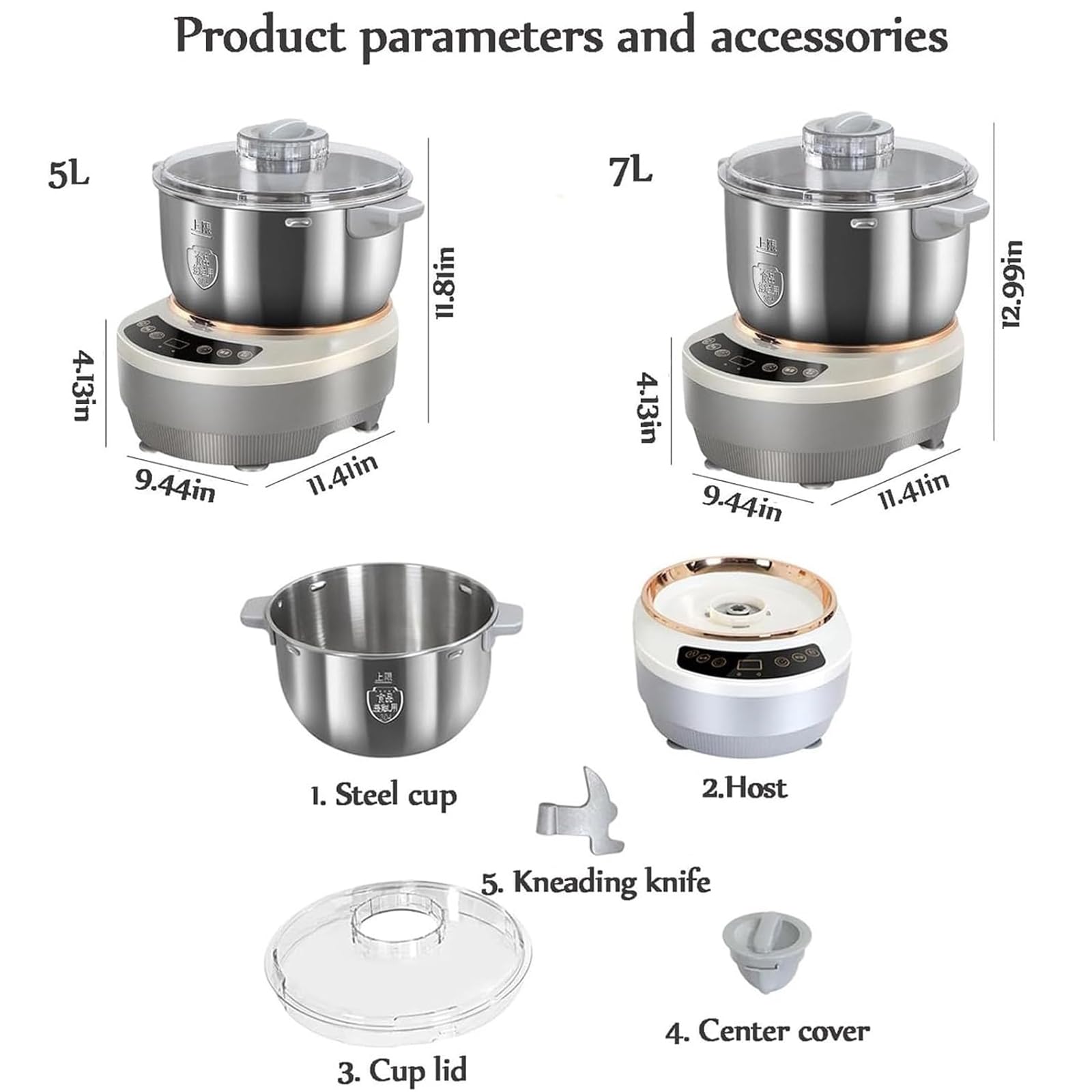 Máquina Automática para Masa 5L/7L, Amasadora Inteligente con Función de Fermentación y Temporizador, Control por Panel Táctil, Diseño Desmontable, Para Pan, Pizza, Bollos y Repostería 7L