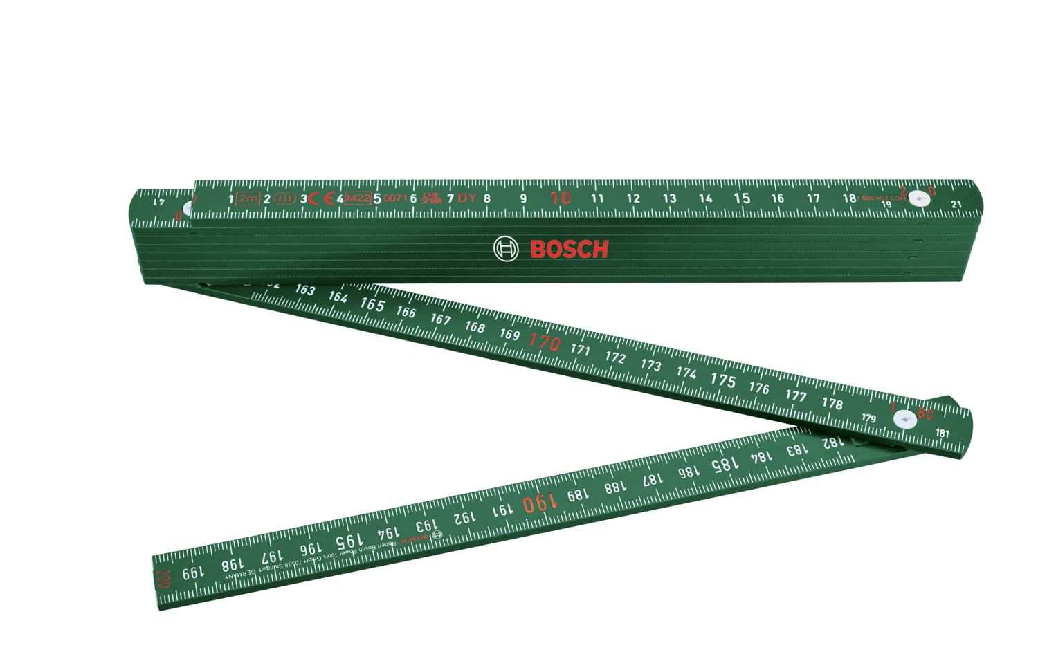 Bosch Maßstab 2m (Robuster Zollstock für genaues Messen bei Heimwerkerarbeiten; glasfaserverstärktes Nylon, metrische Skala, 10 Segmente)