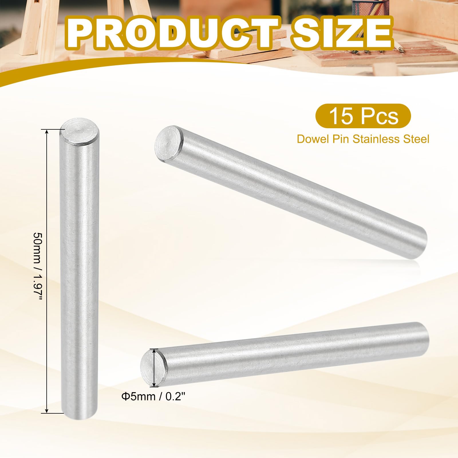 Sourcing Map 50pcs Dowel Pins M1(1mm) X 4mm 304 Stainless Steel Cylindrical Shelf Support Peg Pin Rod Fasten Elements For Metal Devices Wood Furniture DIY Installation, Silver - View #13