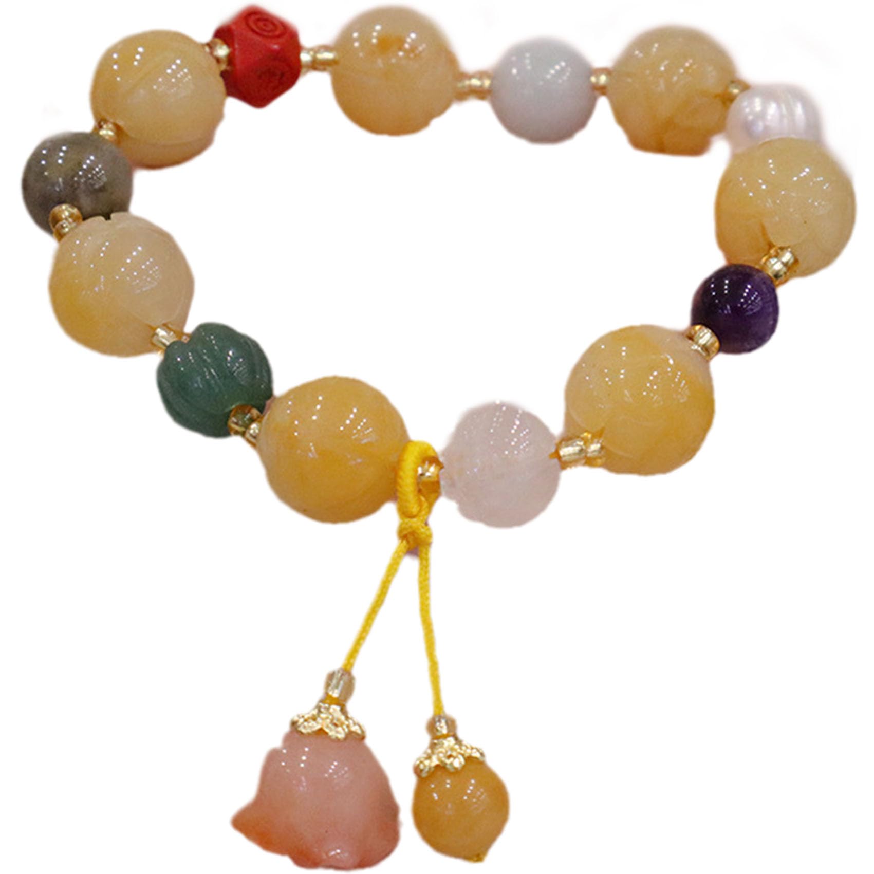 YNIYUJKL Lucky Bracelets,Feng Shui Wealth Bracelet Golden Silk Jade Bracelet Wu Lou Pendant Charm Bracelet Vintage Natural Gemstone Bracelet Meditation Good Luck Bracelet Amulet B,Pink
