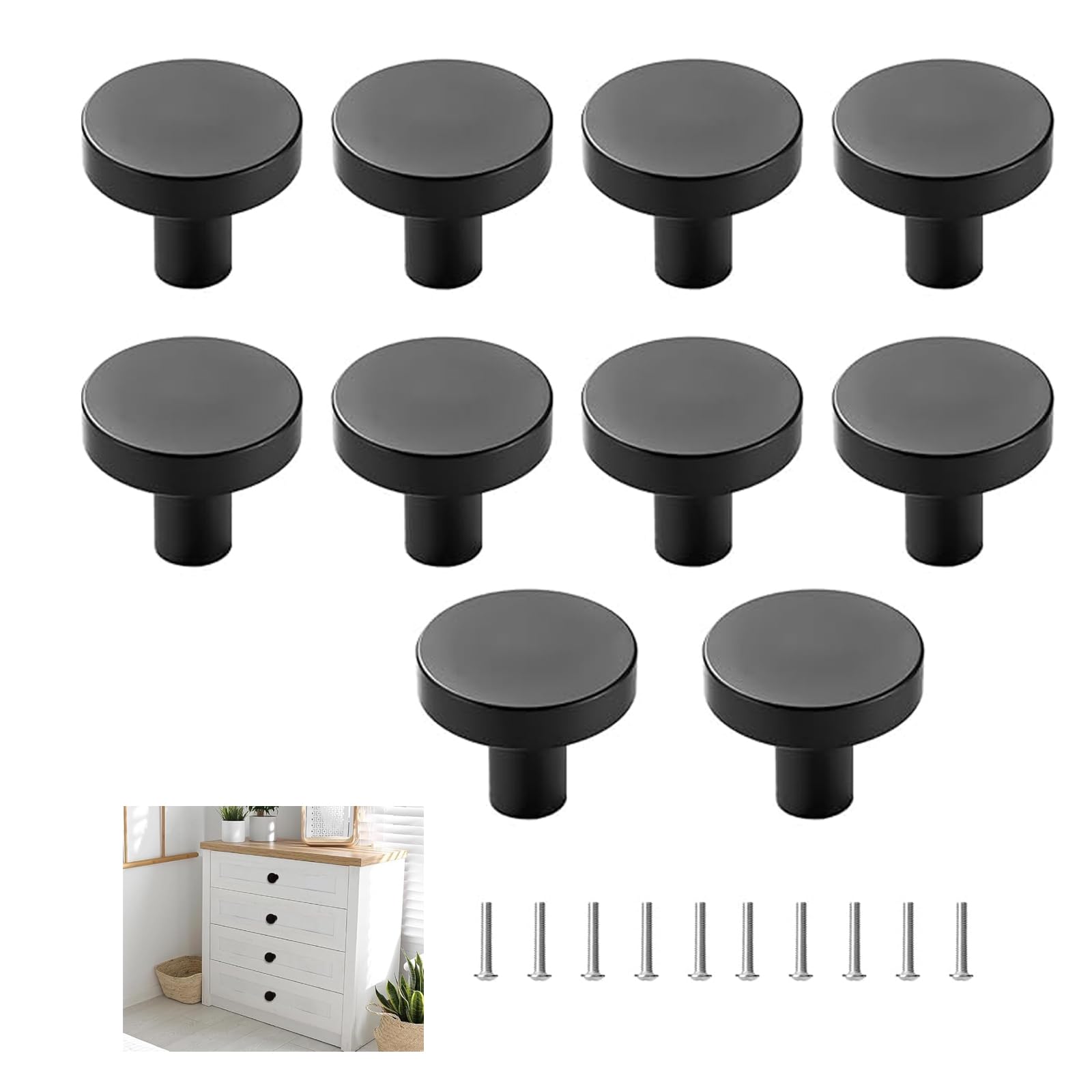 10 Pack Black Cupboard Knobs 25x20mm with 2.5cm Screw for Wardrobes Kitchen