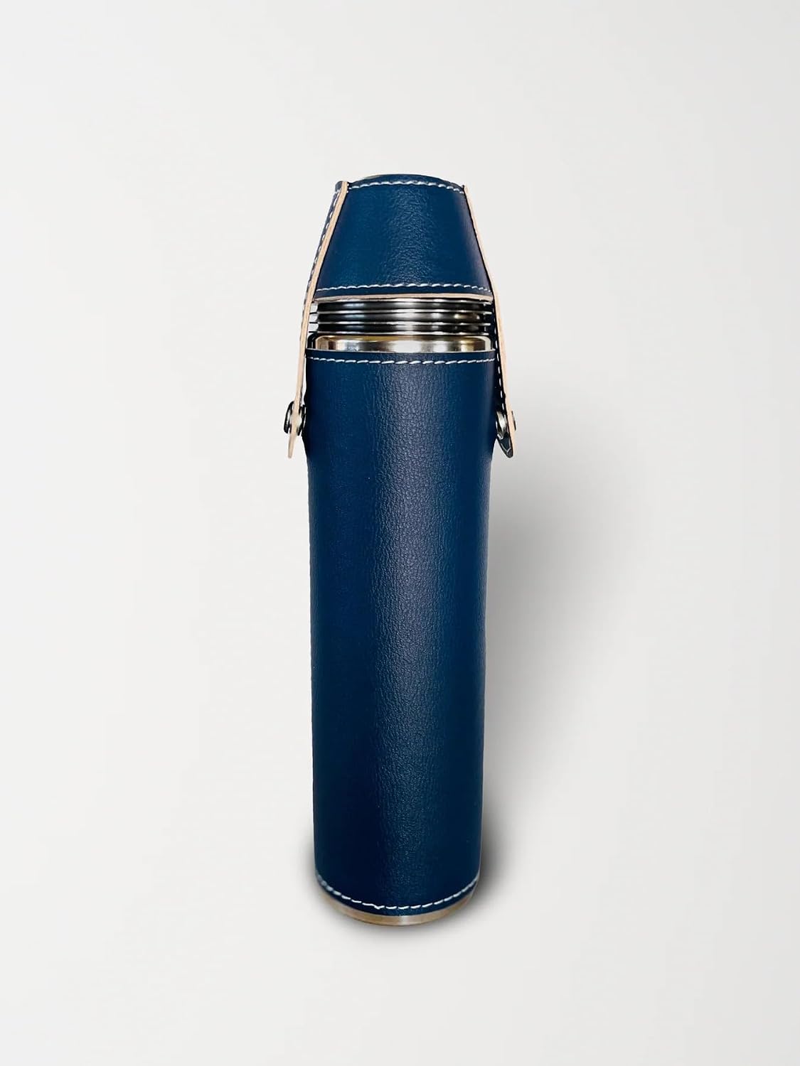 12oz Navy Flask with 4 Shot Glasses for Sharing – Stainless Steel with Waterproof Leather Case, Leakproof, Great Gift Idea, Reusable image 2