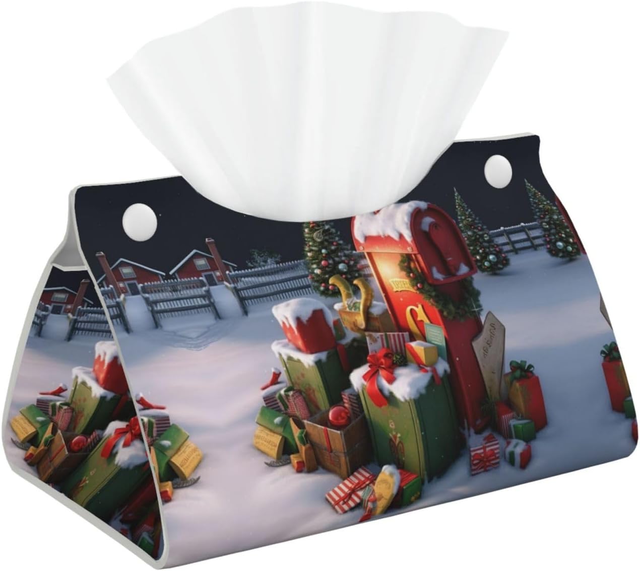 Decorative Tissue Box Cover Christmas Mailbox and Gifts Tissue Box Holder Aesthetic Leather Storage Organizer Box for Bathroom Vanity Tabletop Night Stands Office Funny Home Decorative Tissue Case